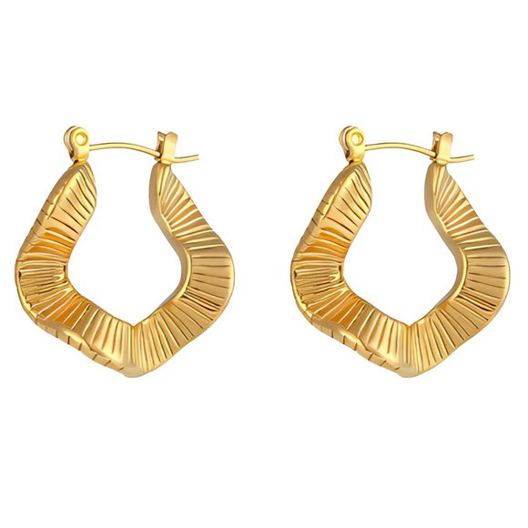 Boutique Jewelry - Organic Textured Wave Shape Hoop Earrings 18K Gold PVD Plated Stainless Steel